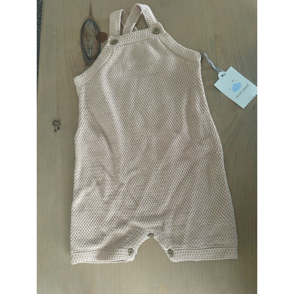 Cloud Island Beige Knit Cotton Sleeveless Romper 24M Button Closure Square Neck